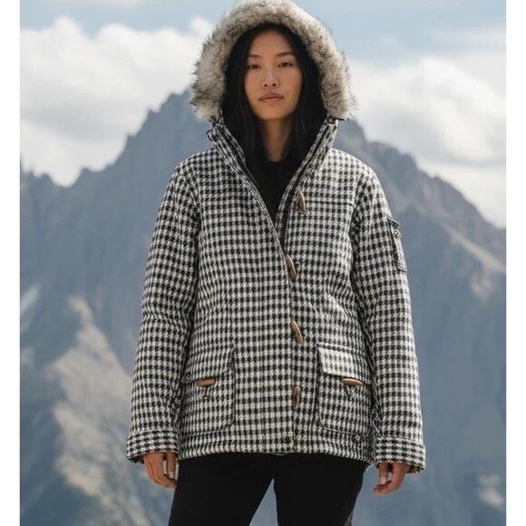ROXY 5000 Size XS LimitedEdition Snow Jacket With Faux Fur Trim Hood Checkered - Picture 1 of 13